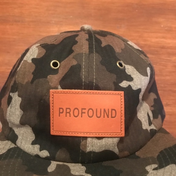 PROFOUND AESTHETIC Camo Flat Bill Hat Melton Wool Leather Patch Streetwear - Picture 2 of 7